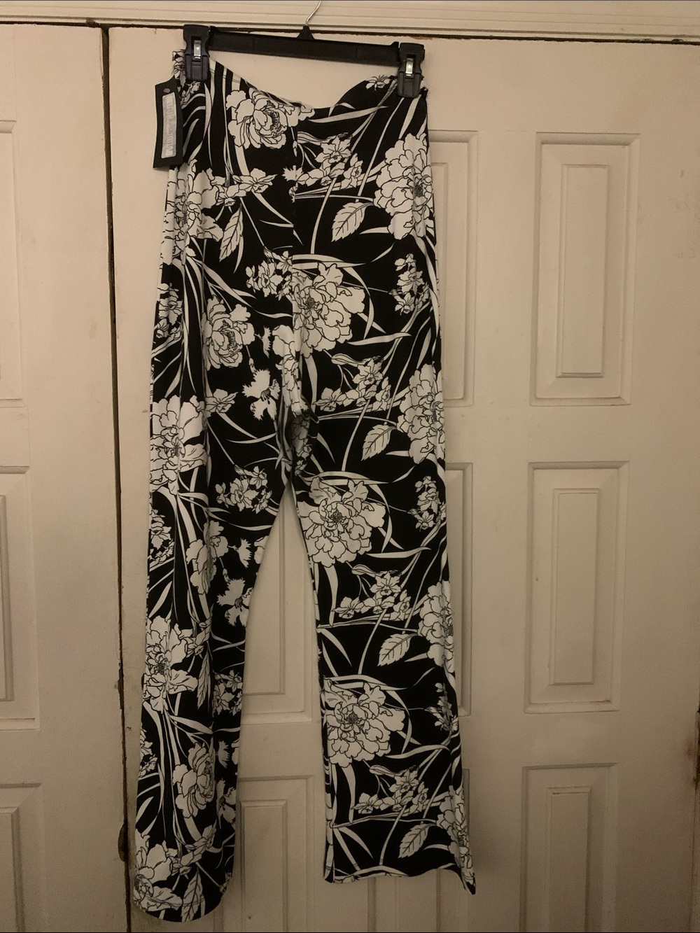 bryn Walker Black & White Floral Wide-Leg Pants